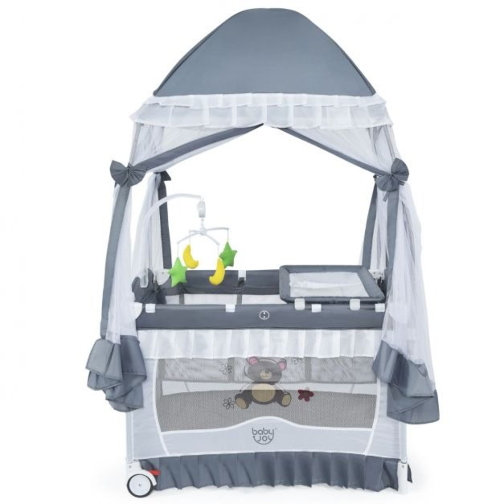 4 in 1 Convertible Baby Bed with Detachable Canopy and Changing Table Grey - ER54