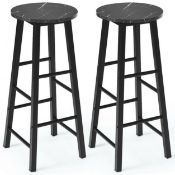 Set of 2 Faux Marble Bar Stools with Footrest and Anti-slip Foot Pad - ER53