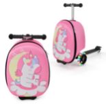 2-in-1 rolling suitcase & scooter with 3 colored illuminated wheels for traveling unicorn - ER53