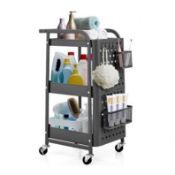 3-Tier Rolling Storage Organizer Cart with Dual DIY Pegboards - ER53