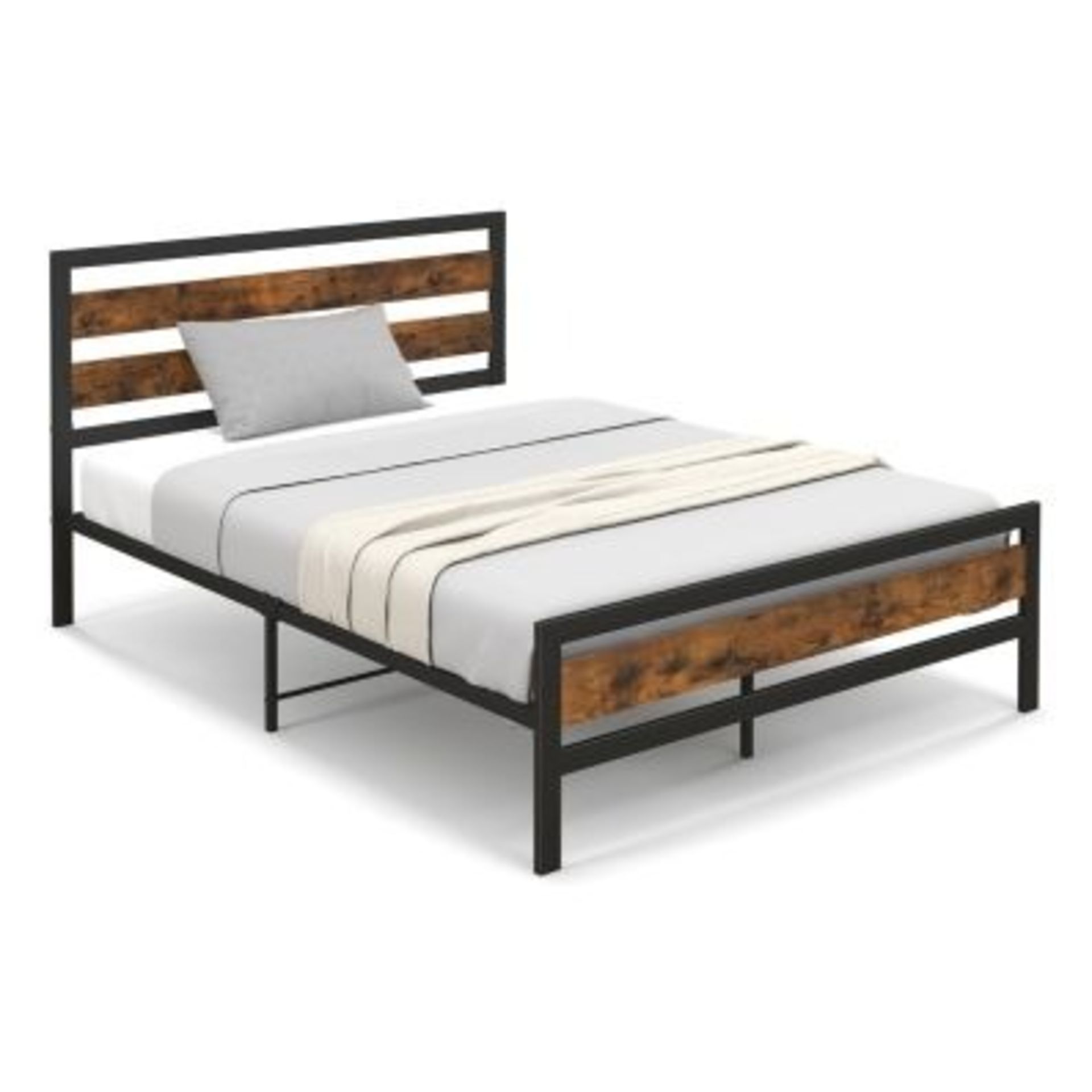 Double Size Bed Frame with Rustic Headboard and Footboard - ER54