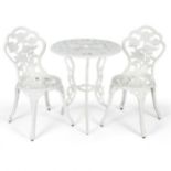 3pcs Aluminium Bistro Dining Table Set with Roses Design-White - ER54