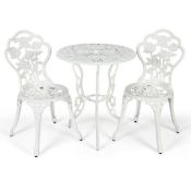 3pcs Aluminium Bistro Dining Table Set with Roses Design-White - ER54