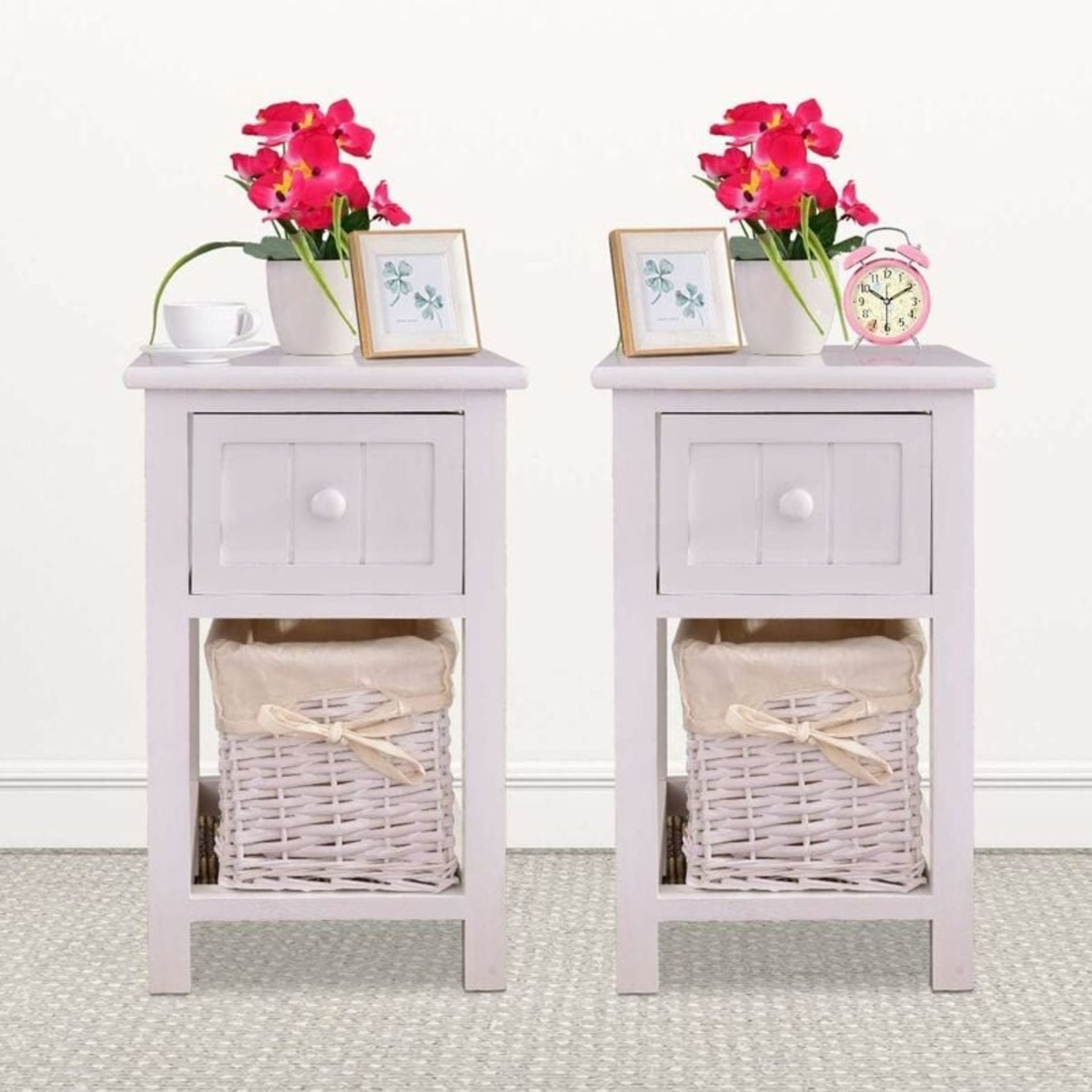 Bedside Table Set of 2, Nightstand 1 Drawer with 1 Basket for Bedroom, Living Room, 28 x 31 x 45 -