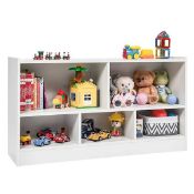 24 in. White Kids 2-Shelf Bookcase 5-Cube Wood Toy Storage Cabinet Organizer - ER53