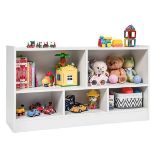 24 in. White Kids 2-Shelf Bookcase 5-Cube Wood Toy Storage Cabinet Organizer - ER53