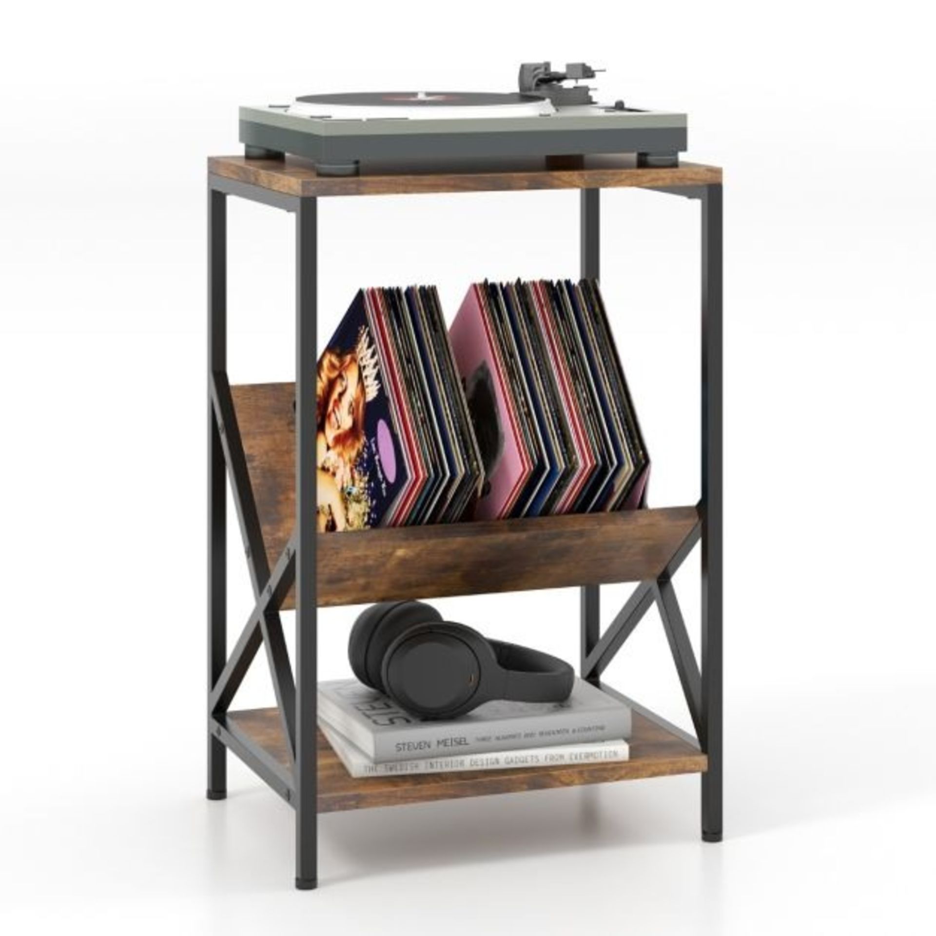 Side table 3-tier turntable stand with V-shaped magazine holder 40 x 30 x 61 cm - ER54