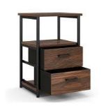 3-Tier Retro Nightstand with 2 Removable Fabric Drawers and Open Shelf - ER54