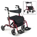 Folding Rollator Walker Wheeled Walking Frame with Seat Brake Height Adjustable - ER53