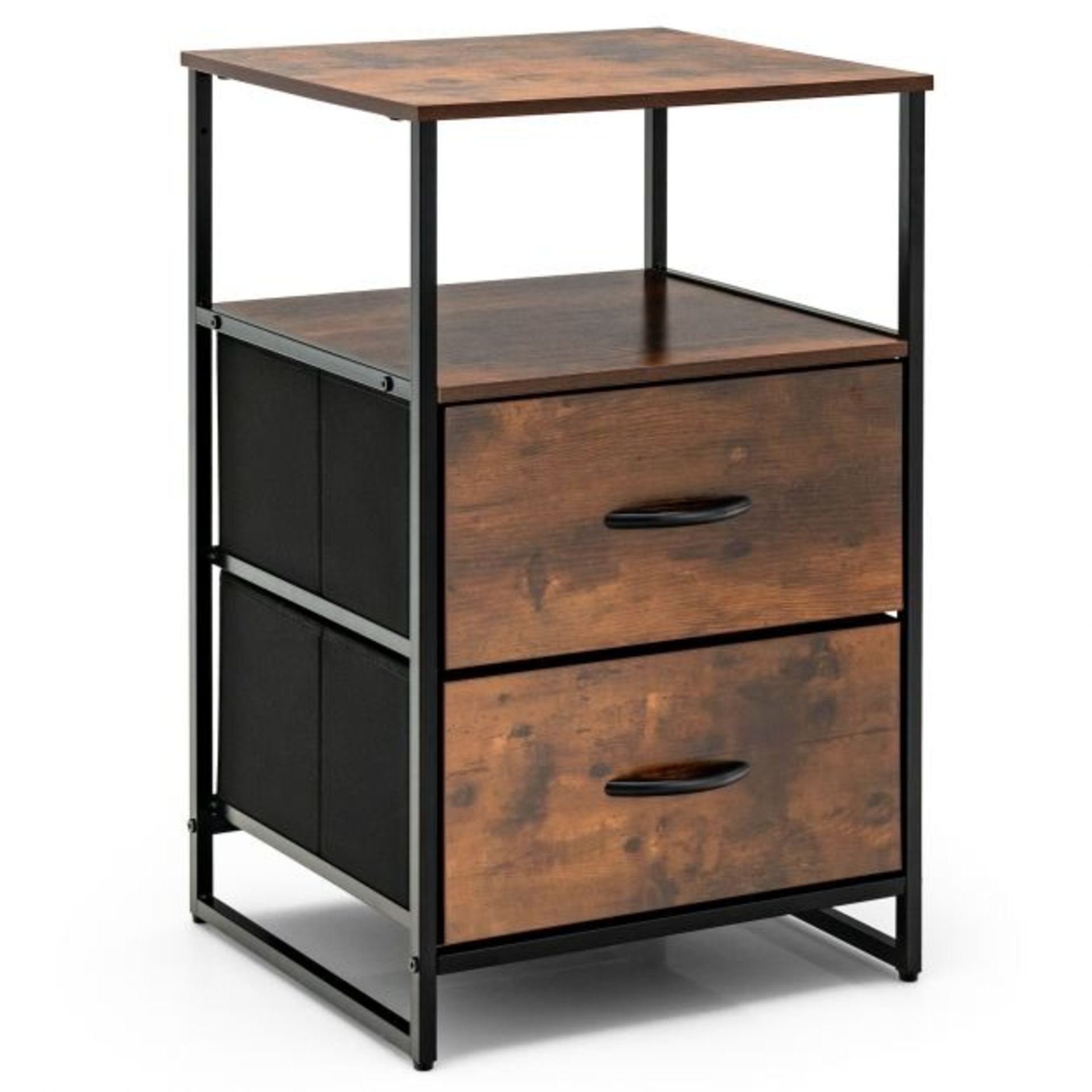 Metal Frame Storage Cabinet with 2 Drawers and Wooden Top - ER54