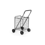 Foldable Shopping Trolley Metal Rolling Grocery Basket Ultility Cart, Black - ER53