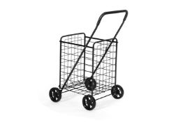 Foldable Shopping Trolley Metal Rolling Grocery Basket Ultility Cart, Black - ER53