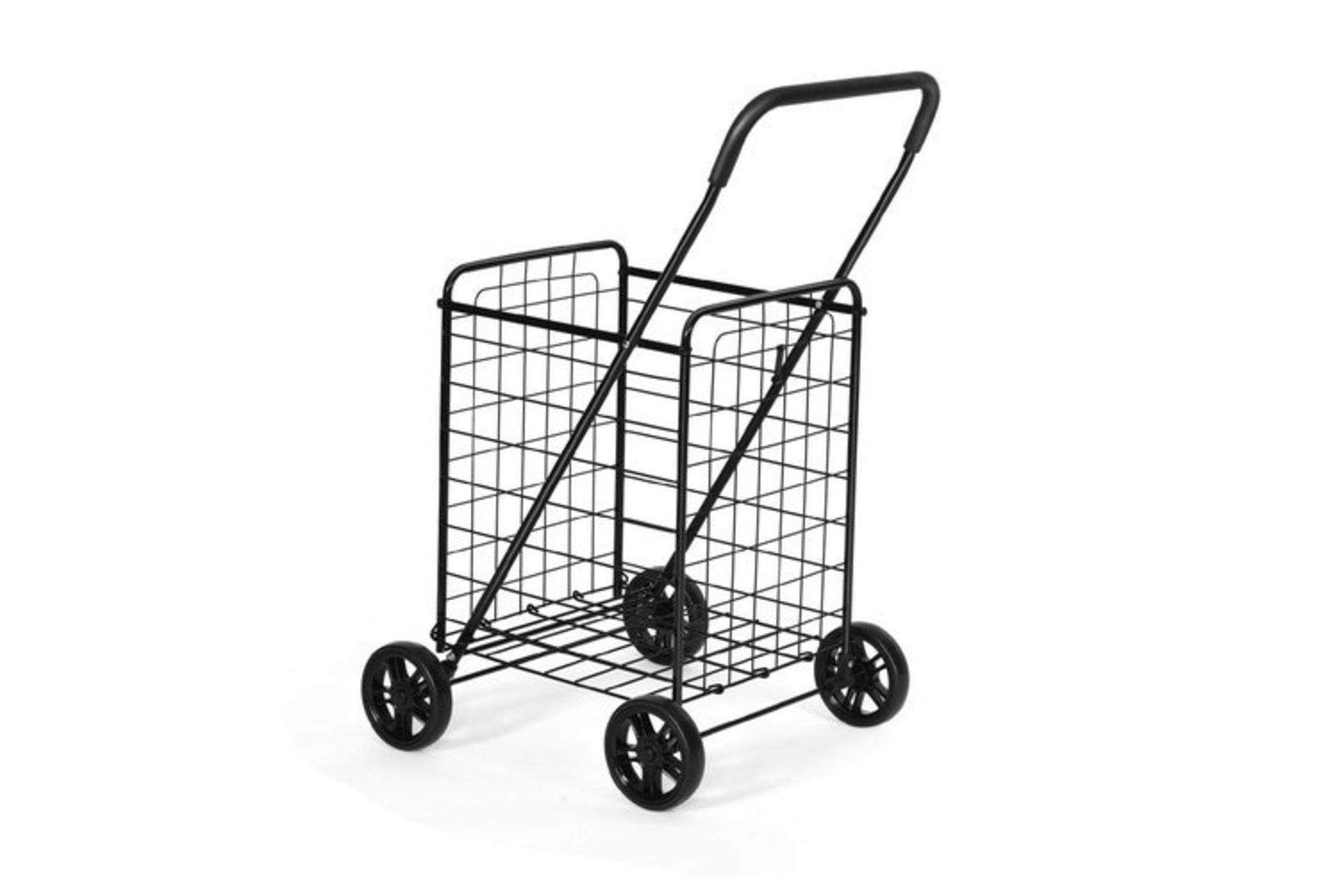 Foldable Shopping Trolley Metal Rolling Grocery Basket Ultility Cart, Black - ER53