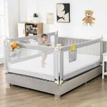Toddler Bed Rail with Anti-Collision Cotton & Side Pocket, Gray - ER53