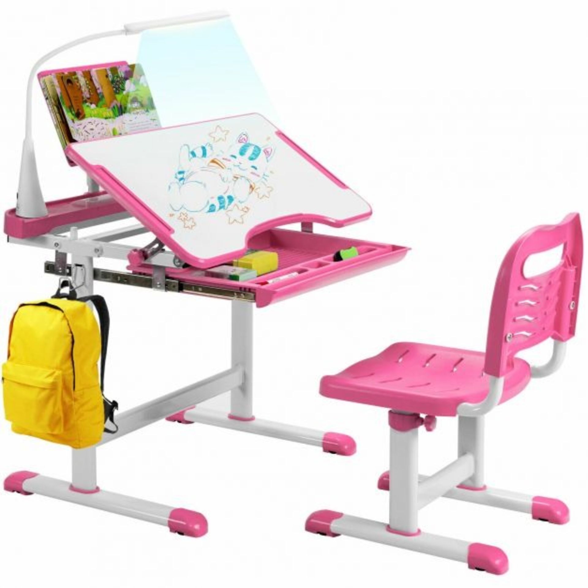 Height Adjustable Kid's Tilted Desk Set with Lamp & Drawer - ER54