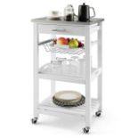 Compact Kitchen Island Cart Rolling Service Trolley withStainless Steel Top Basket - ER53