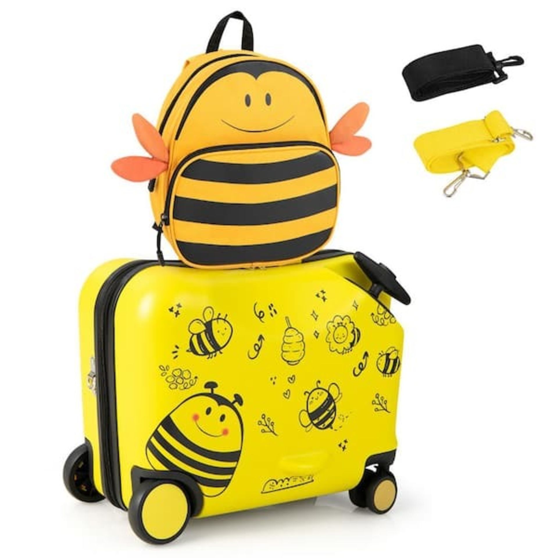 2-Piece Kids Ride on Luggage Set 18 in. Carry-on Suitcase - eR54