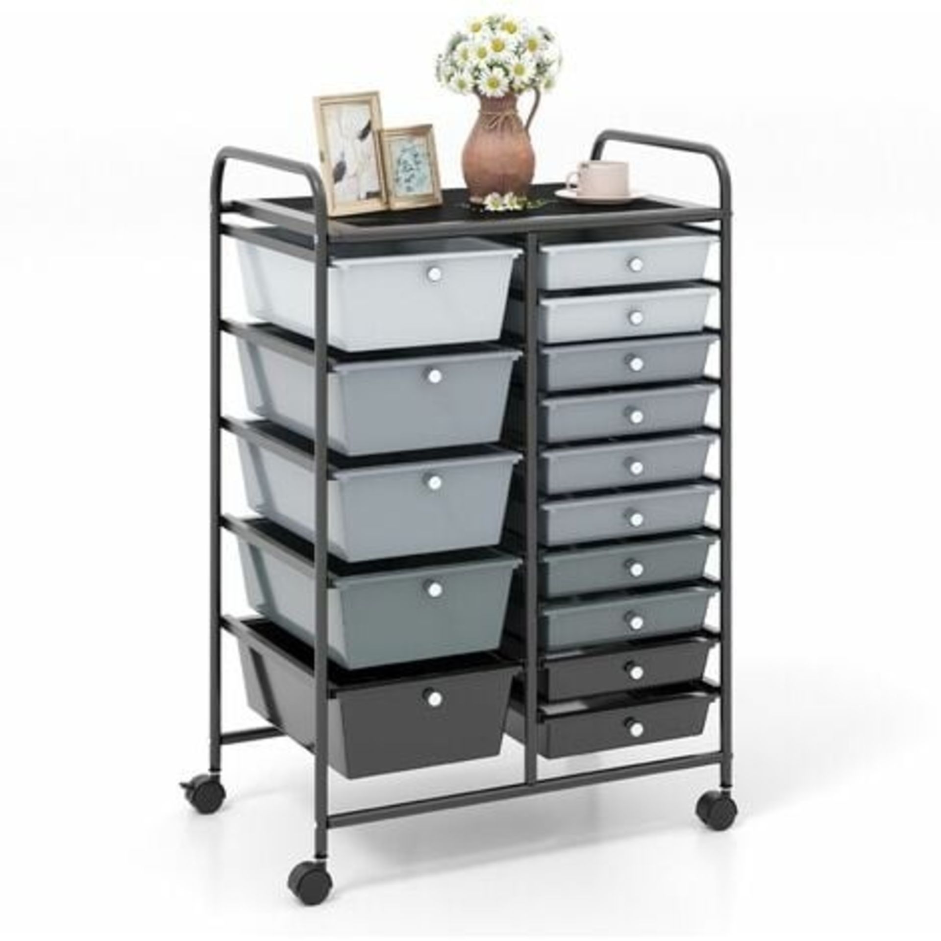 15 Drawers Storage Trolley Mobile Rolling Utility Cart Home Office Organizer - ER53