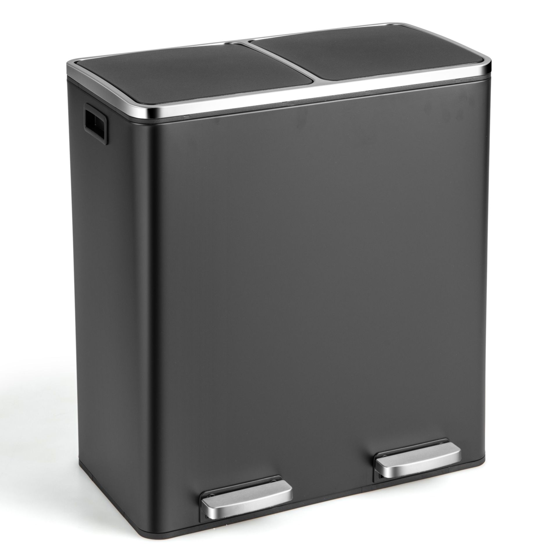 Double Recycle Pedal Bin wth Dual Removable Compartments-Black - ER54