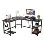 L-Shaped Corner Desk, Computer Table with 2-Tier Storage Shelves, 2 Cable Grommets, Computer Desk