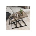 3pcs Nesting Coffee Table Set Wood Retro End Side Tables Metal Frame - ER54