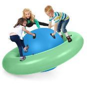 7.5 FT Inflatable Dome Rocker Bouncer with 6 Handles Fun Outdoor Game for Kids Green - ER53