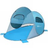 63 in. x 87 in. Blue Pop Up Beach Tent Anti-UV UPF 50 Plus Portable Sun Shelter - ER54