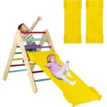 Toddler Climbing Frame, Kids Wooden Montessori Triangle Climber with Double Sided Ramp - ER54