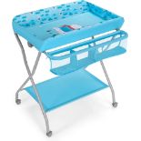 GYMAX Foldable Baby Changing Table, Rolling Infant Care Station with Storage Basket and Rack,
