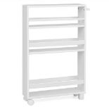 4-Tier White Slim Storage Kitchen Cart with Adjustable Shelves - ER54