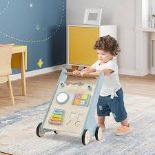 Wooden Baby Walker, Toddler Push Walker with Handle & Rubber Wheels, Sit to Stand Learning Kids’
