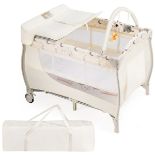 Foldable Baby Playard Portable Nursery Center w/ Changing Station Beige - ER54