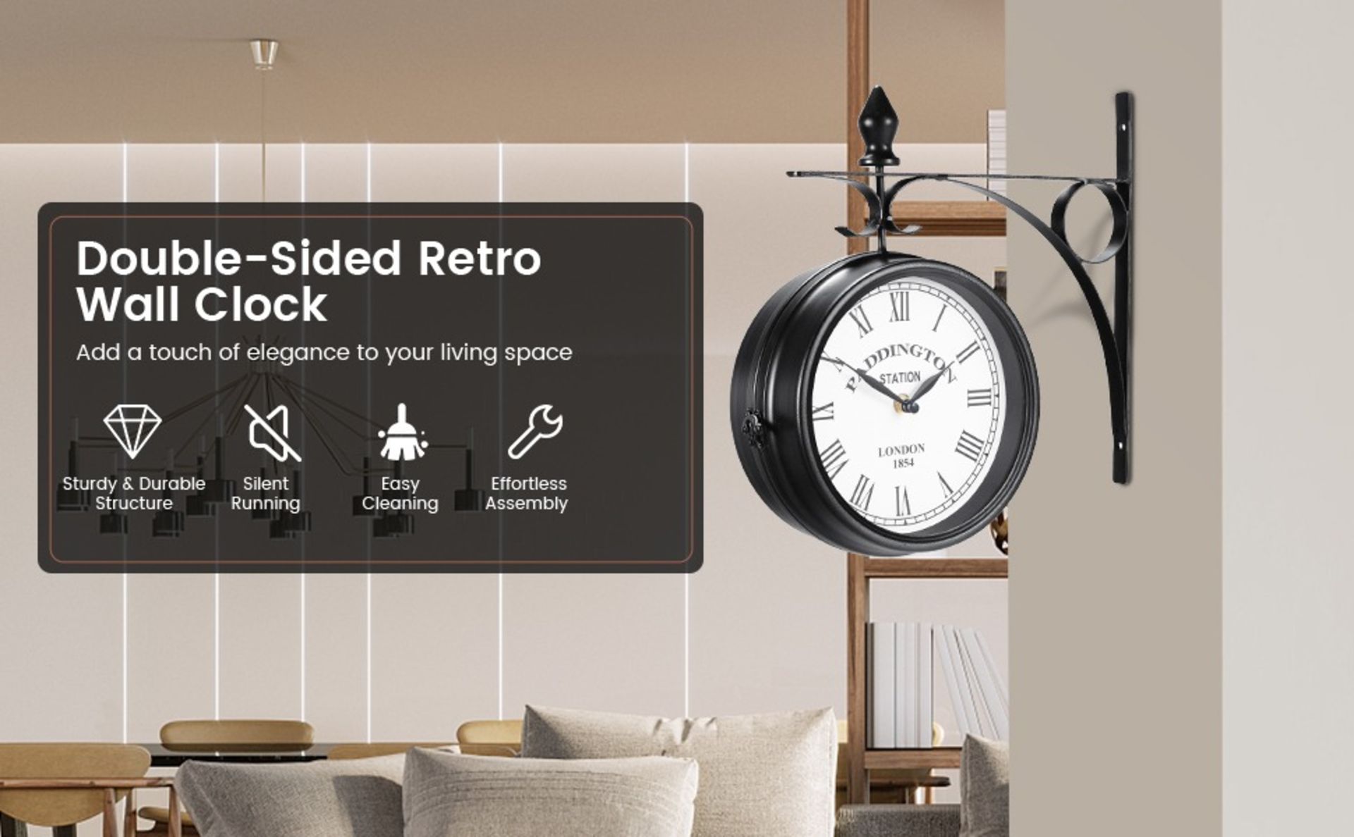 Vintage Wall-Mounted Double-Sided Wall Clock for Indoor and Outdoor - ER53