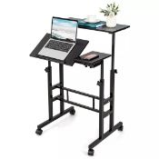 Adjustable Computer Desk Tilting Workstation Mobile Stand up Desk Black - ER53