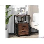 3-Tier Retro Nightstand with 2 Removable Fabric Drawers and Open Shelf - ER53
