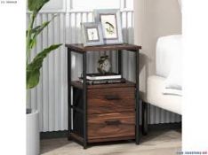 3-Tier Retro Nightstand with 2 Removable Fabric Drawers and Open Shelf - ER53