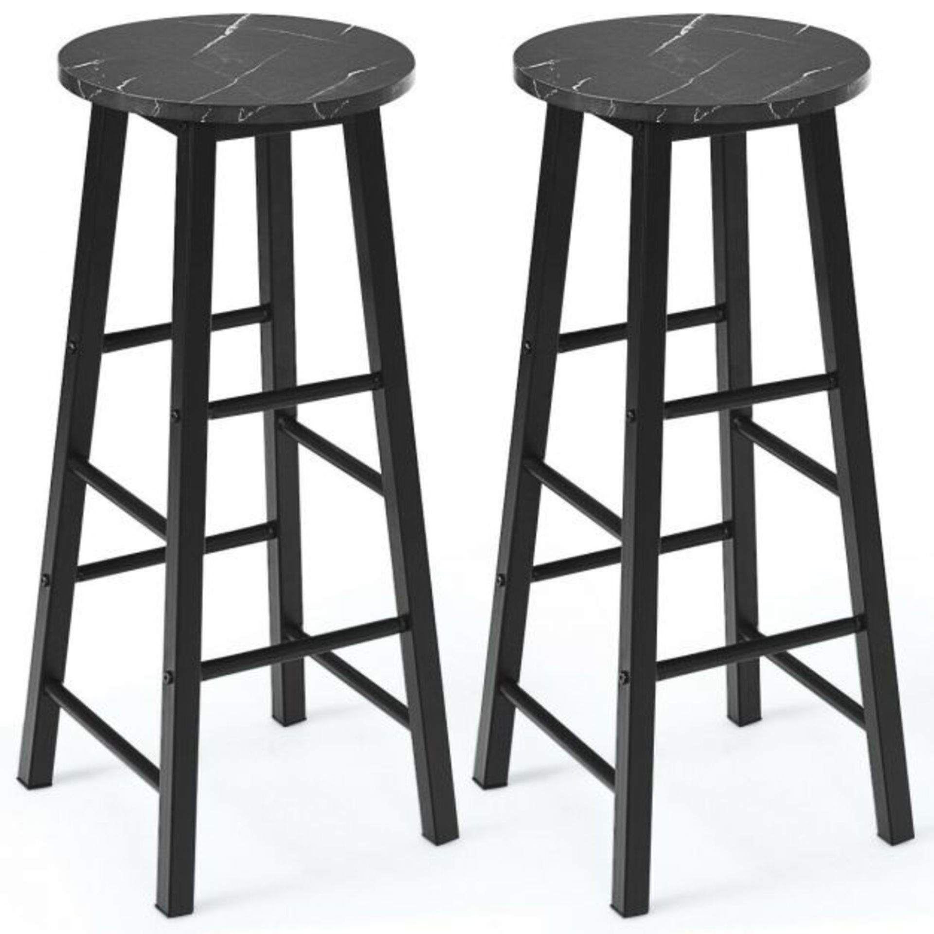 Set of 2 Faux Marble Bar Stools with Footrest and Anti-slip Foot Pad - ER54