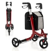 3 Wheel Folding Rollator Aluminium Mobility Walker Adjustable Handle Lightweight Red - ER54