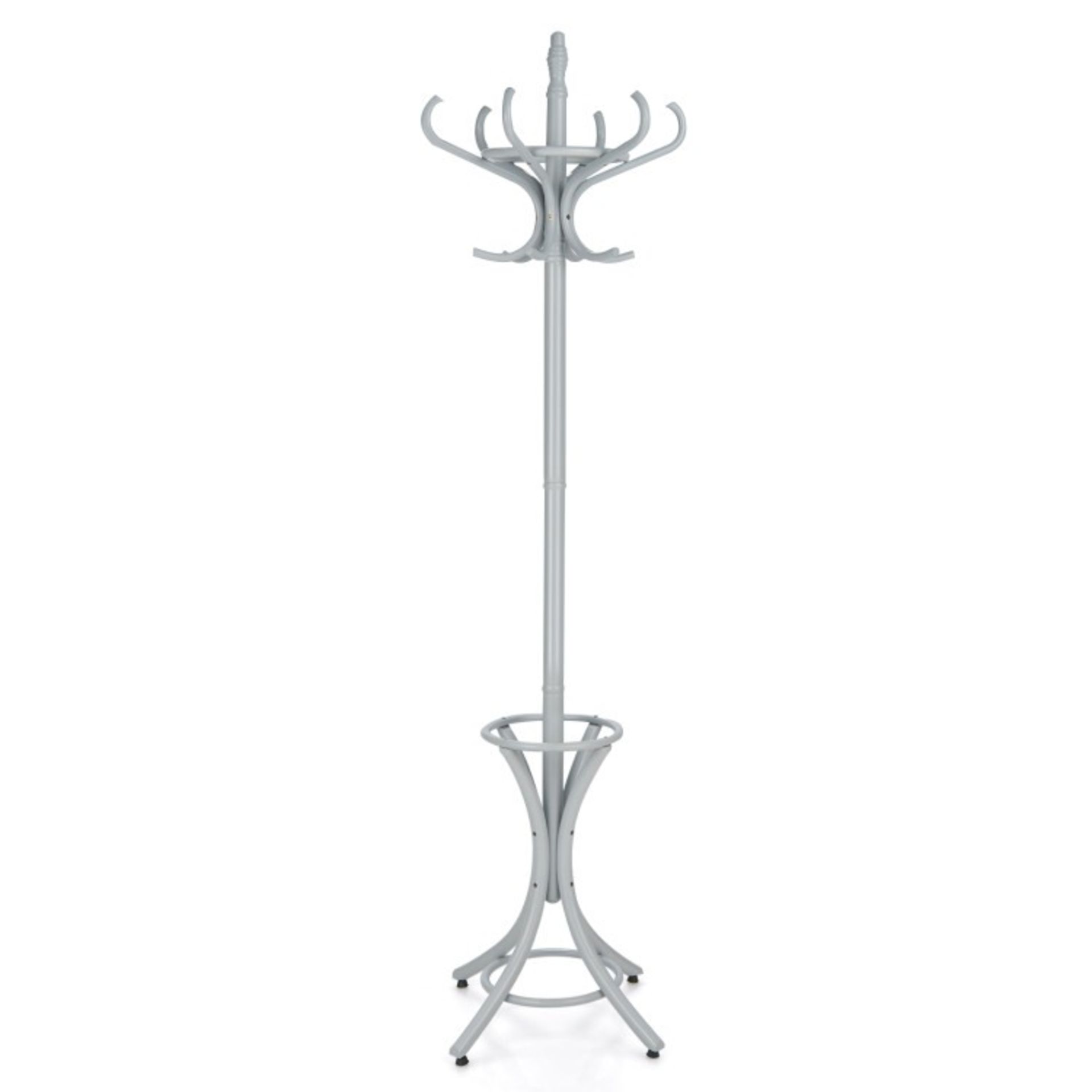 Wooden Standing Coat Rack Tree with 12 Hooks and Umbrella Stand Grey - ER54