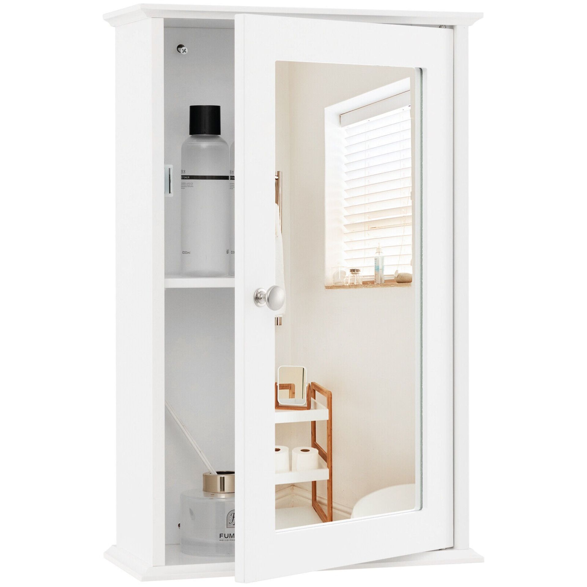 Bathroom Medicine Cabinet with Reversible Single Door Mirror Cabinet Organizer - ER53
