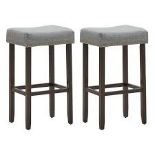 Gray Backless 29 in. Wood Nailhead Saddle Bar Stool with Fabric Seat - ER54