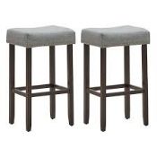 Gray Backless 29 in. Wood Nailhead Saddle Bar Stool with Fabric Seat - ER54
