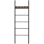 5-Tier Wall Leaning Blanket Ladder with 5 Removable Hooks and Industrial Blanket Holder Rack - ER53