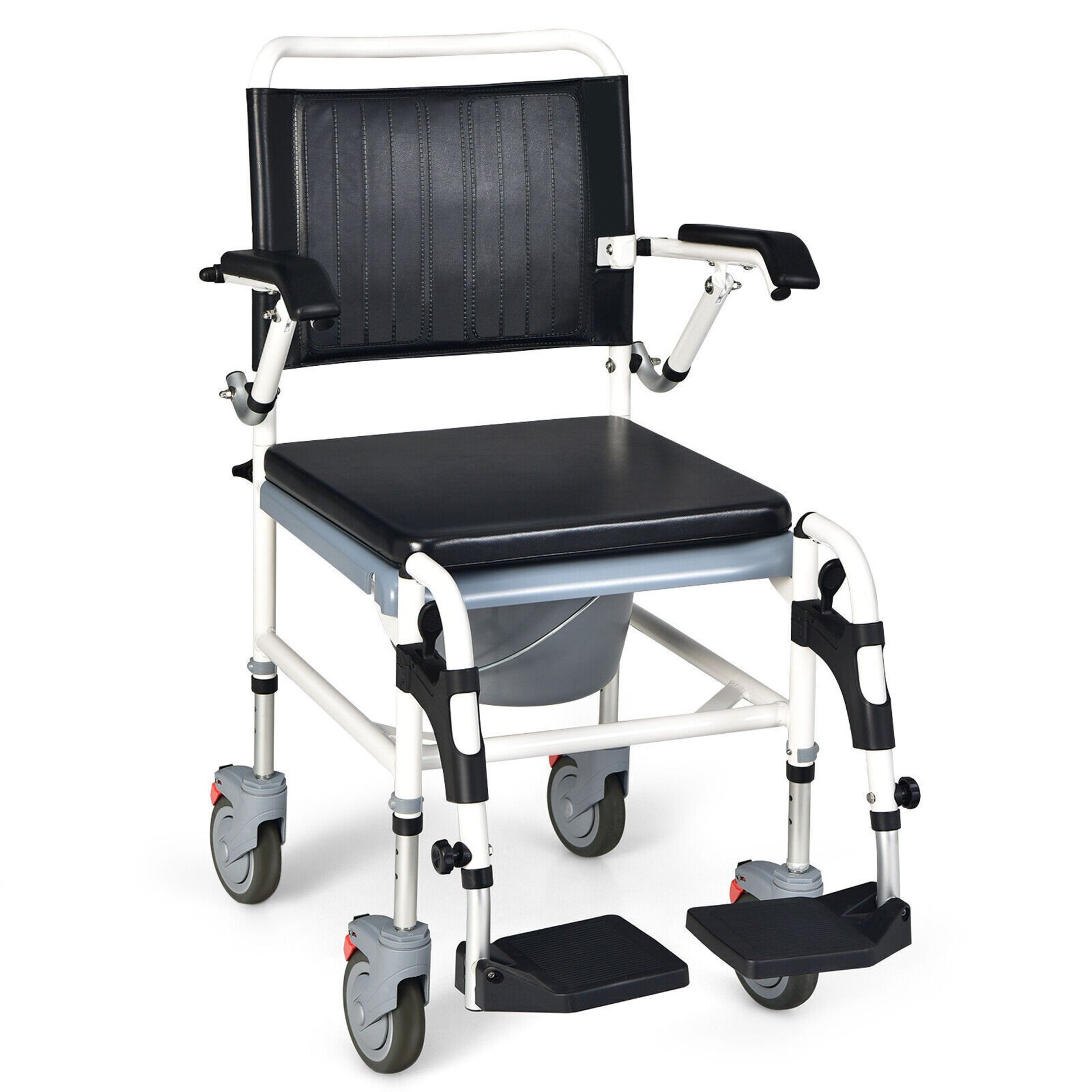 Costway 4-in-1 Bedside Commode Wheelchair with Detachable Bucket - - ER54