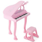 37-Keys Kids Piano Keyboard with Stool & Piano Lid, Pink - ER54