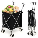 Folding Shopping Cart Utility w/Water-Resistant Removable Canvas Bag Black - ER54