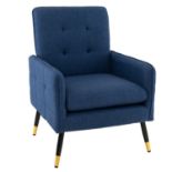 Linen Fabric Accent Chair with Removable Seat Cushion Blue - ER54