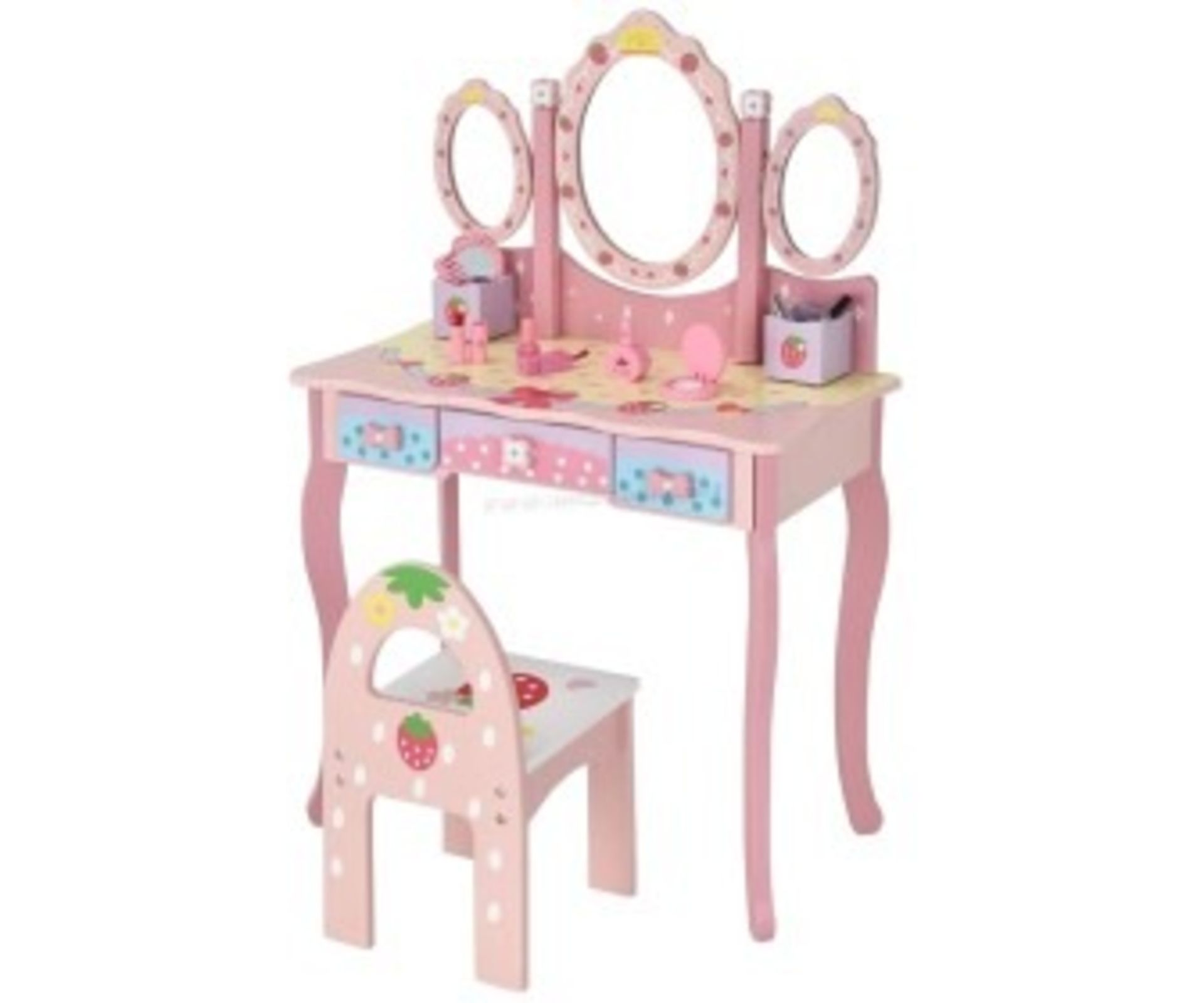 Children's Dressing Table 2 in 1 with Removable Mirror Foldable Chair Pink - ER54