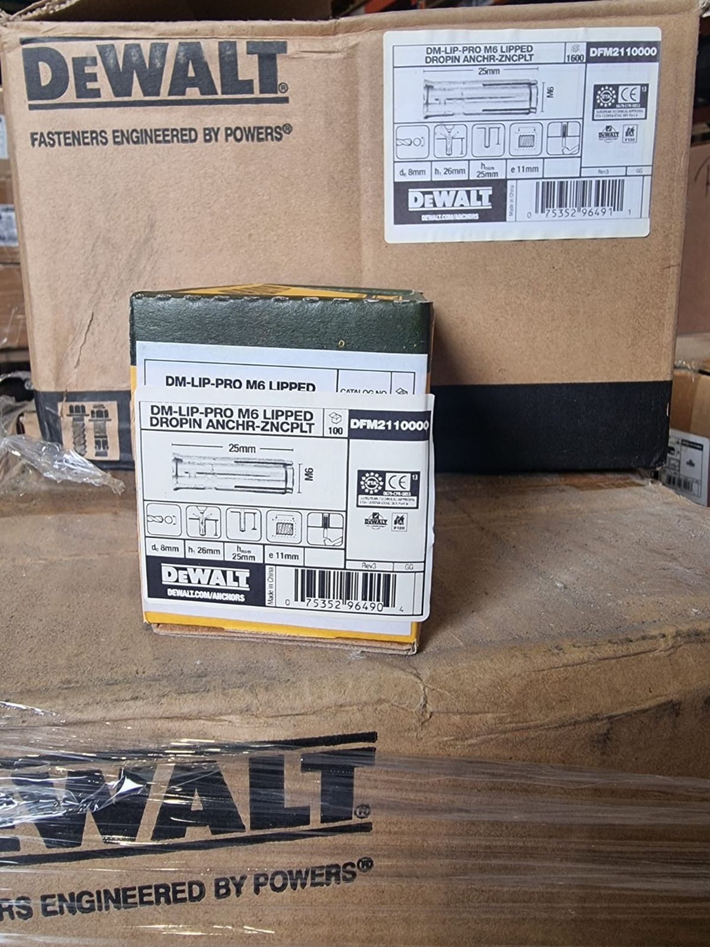 Trade Lot 160 x New Boxes of 100 Dewalt DM-LIP-PRO M6 Lipped DropIn Anchr-ZncPlt DFM2110000. RRP £