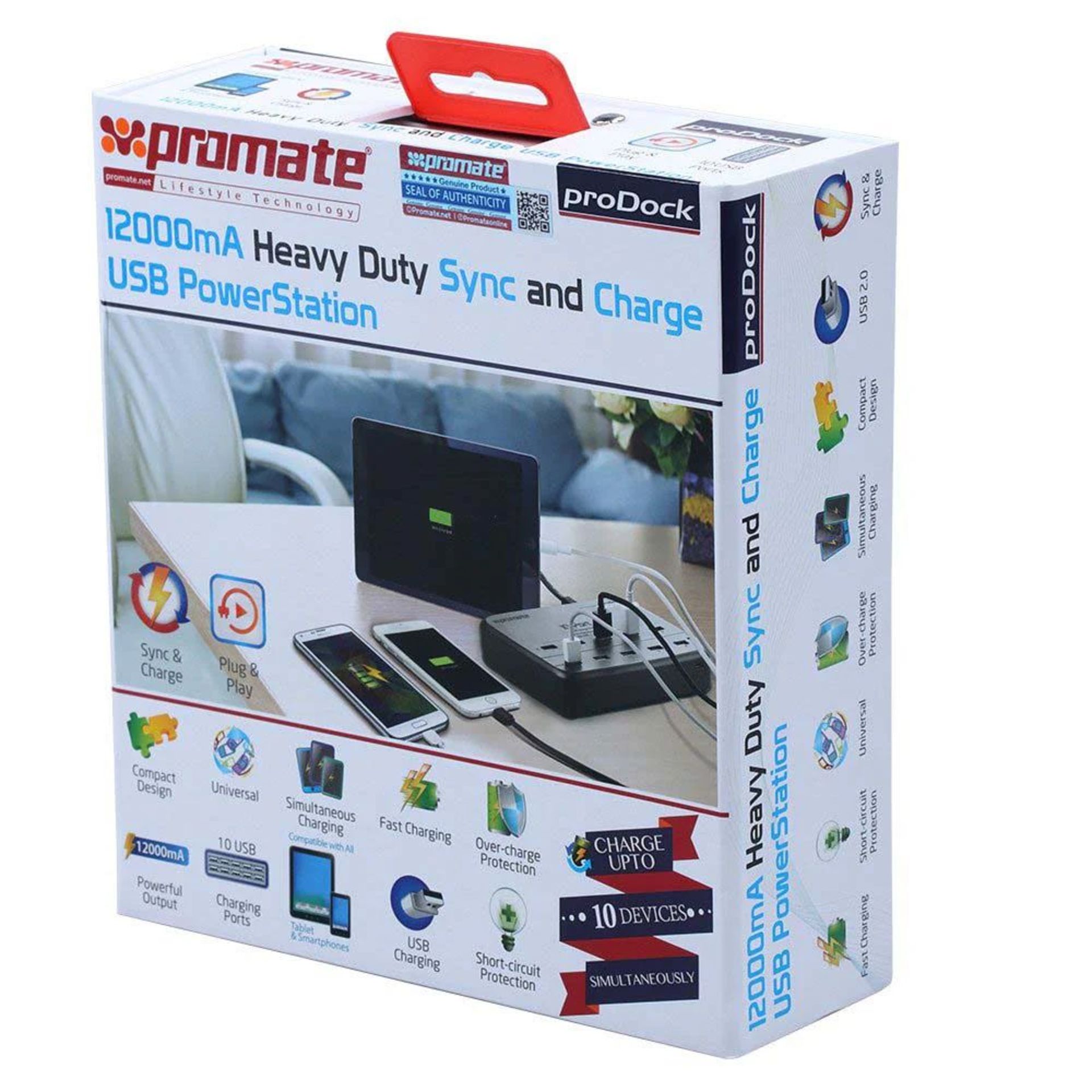 5x BRAND NEW FACTORY SEALED PROMATE ProDock 12000mA Heavy Duty Sync and Charge USB PowerStation. RRP